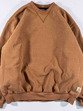 Vintage Carhartt J154 Thermal Lined Crewneck XL Brown Sun Faded Distressed Vtg